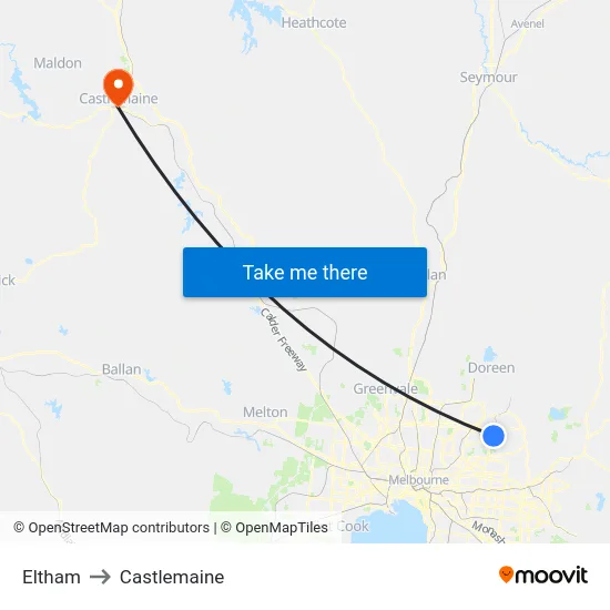 Eltham to Castlemaine map