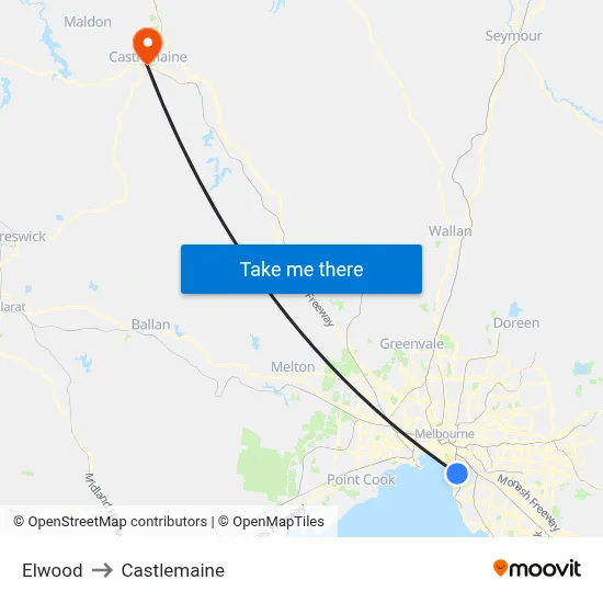 Elwood to Castlemaine map