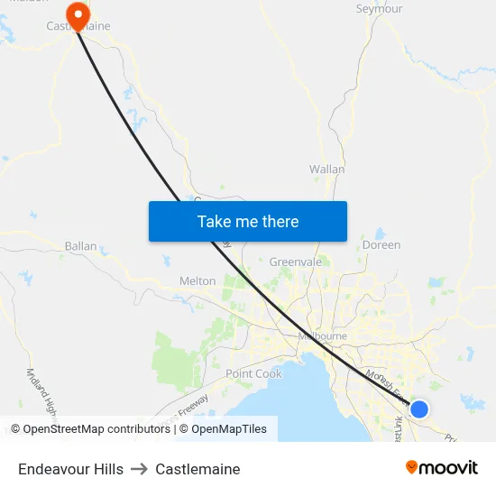 Endeavour Hills to Castlemaine map