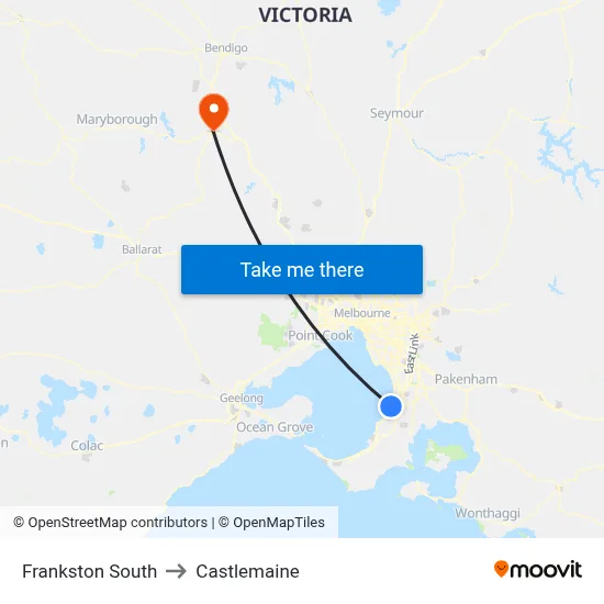 Frankston South to Castlemaine map