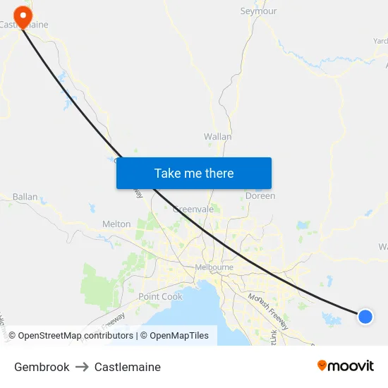 Gembrook to Castlemaine map