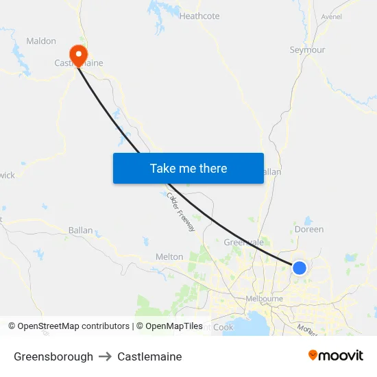 Greensborough to Castlemaine map