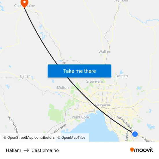 Hallam to Castlemaine map