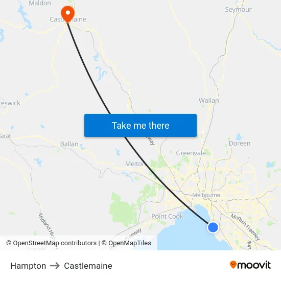 Hampton to Castlemaine map