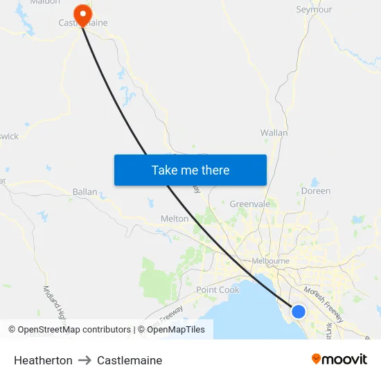 Heatherton to Castlemaine map