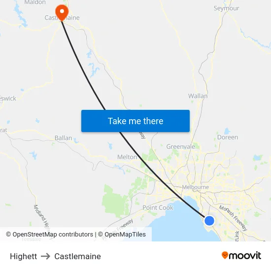 Highett to Castlemaine map