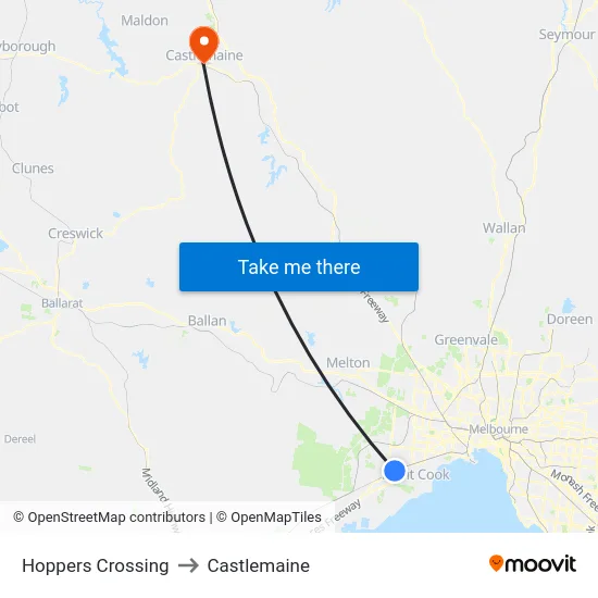 Hoppers Crossing to Castlemaine map