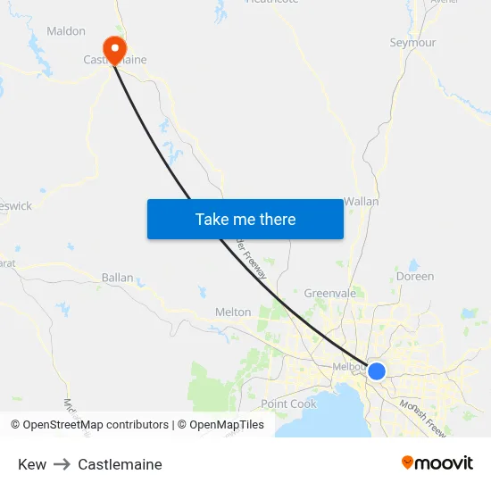 Kew to Castlemaine map