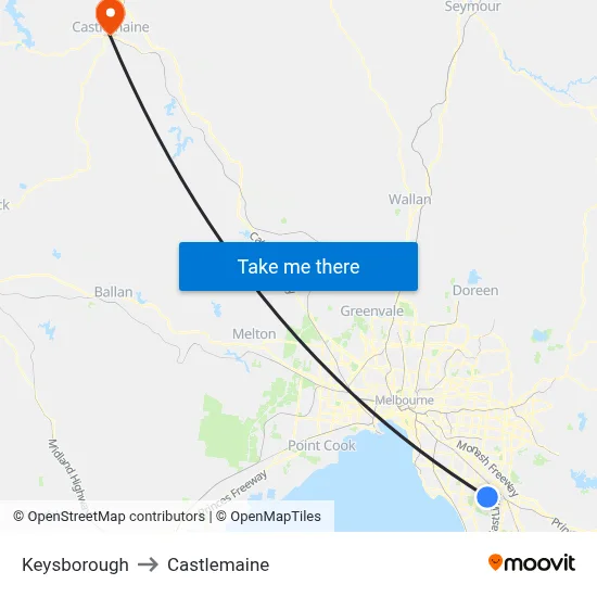 Keysborough to Castlemaine map