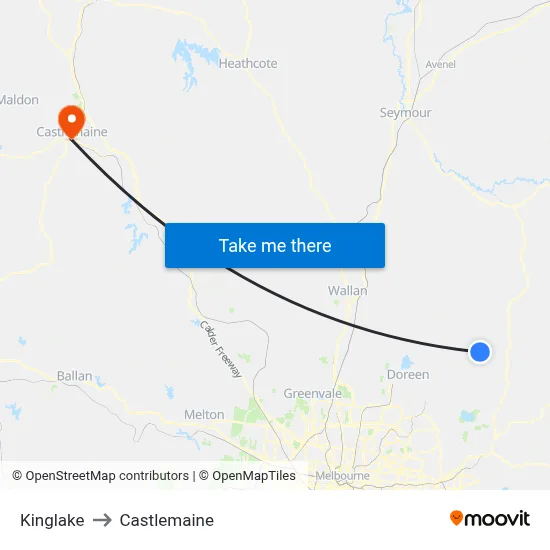 Kinglake to Castlemaine map