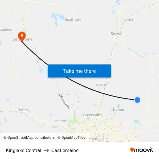 Kinglake Central to Castlemaine map