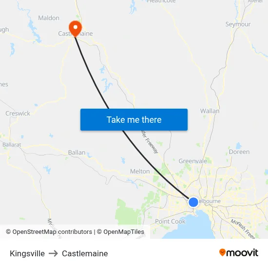 Kingsville to Castlemaine map