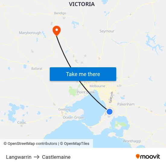 Langwarrin to Castlemaine map