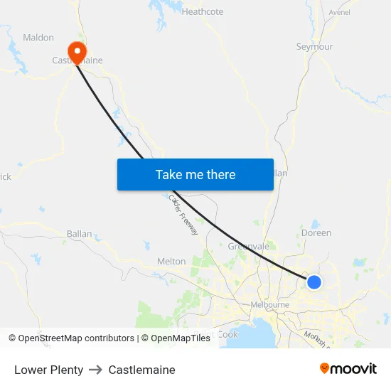 Lower Plenty to Castlemaine map