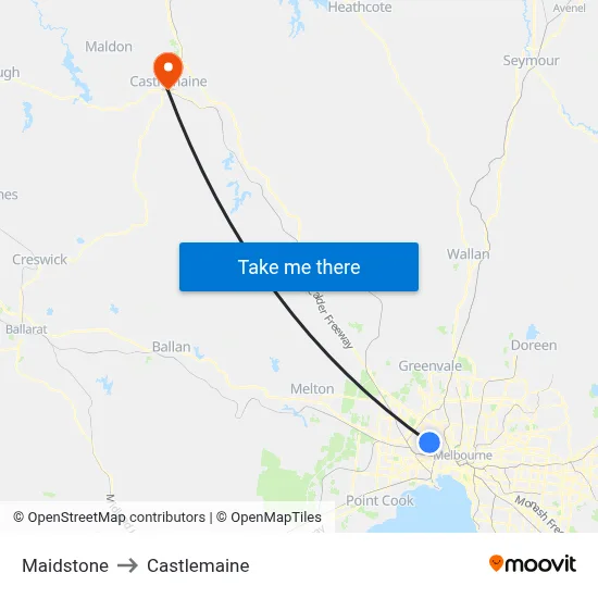 Maidstone to Castlemaine map