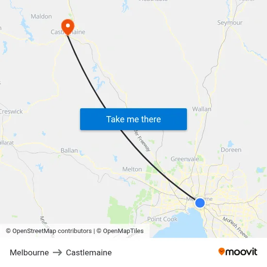 Melbourne to Castlemaine map