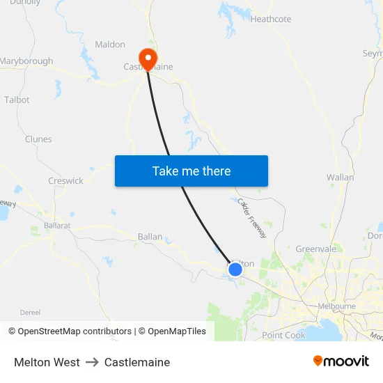 Melton West to Castlemaine map