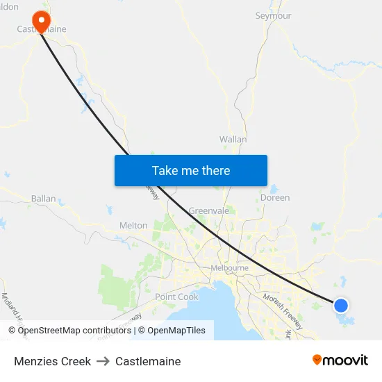 Menzies Creek to Castlemaine map
