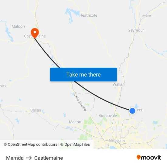 Mernda to Castlemaine map