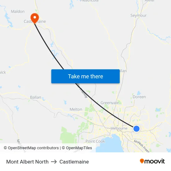 Mont Albert North to Castlemaine map