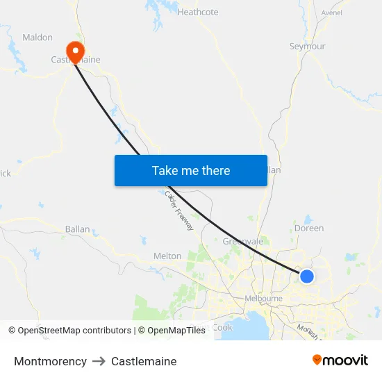 Montmorency to Castlemaine map