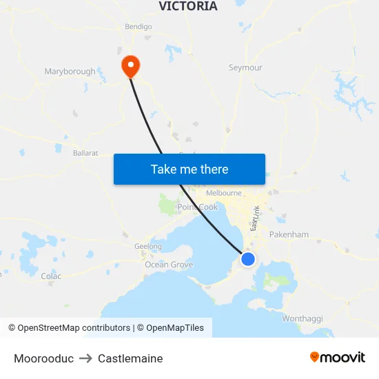Moorooduc to Castlemaine map