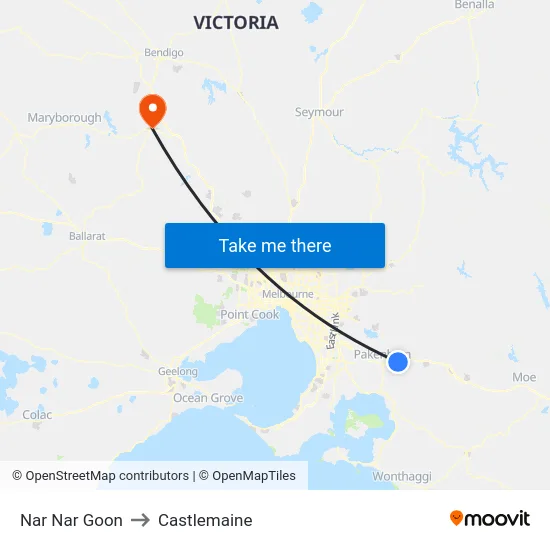 Nar Nar Goon to Castlemaine map