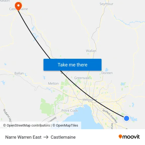 Narre Warren East to Castlemaine map