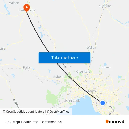 Oakleigh South to Castlemaine map