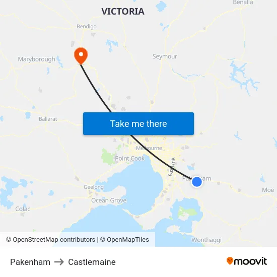 Pakenham to Castlemaine map