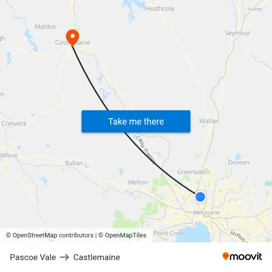 Pascoe Vale to Castlemaine map
