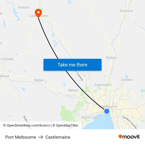 Port Melbourne to Castlemaine map