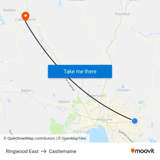 Ringwood East to Castlemaine map