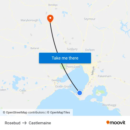 Rosebud to Castlemaine map