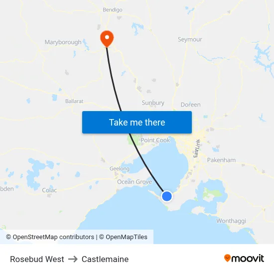 Rosebud West to Castlemaine map