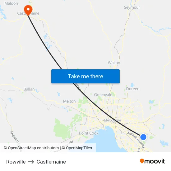 Rowville to Castlemaine map