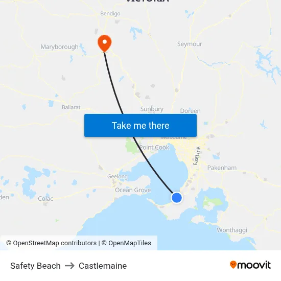 Safety Beach to Castlemaine map