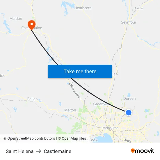 Saint Helena to Castlemaine map