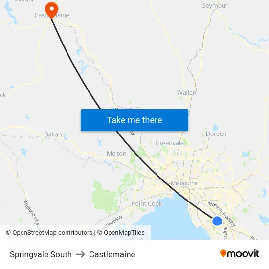 Springvale South to Castlemaine map