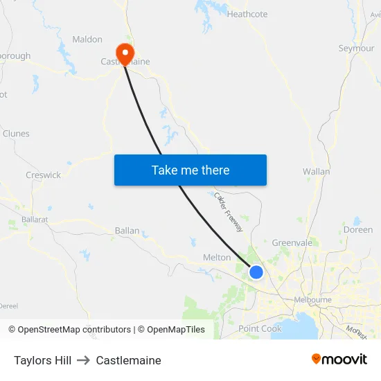 Taylors Hill to Castlemaine map