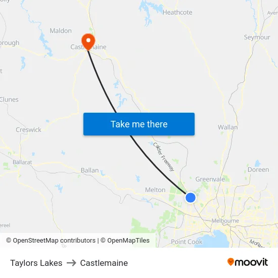 Taylors Lakes to Castlemaine map