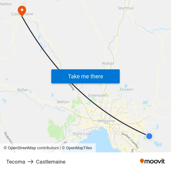 Tecoma to Castlemaine map