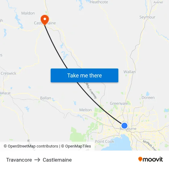 Travancore to Castlemaine map