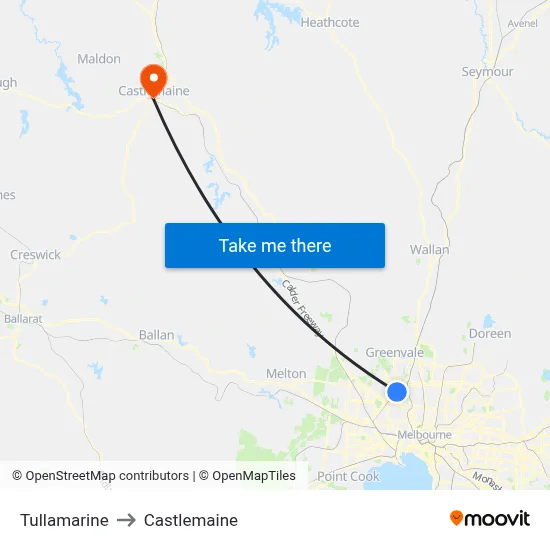 Tullamarine to Castlemaine map