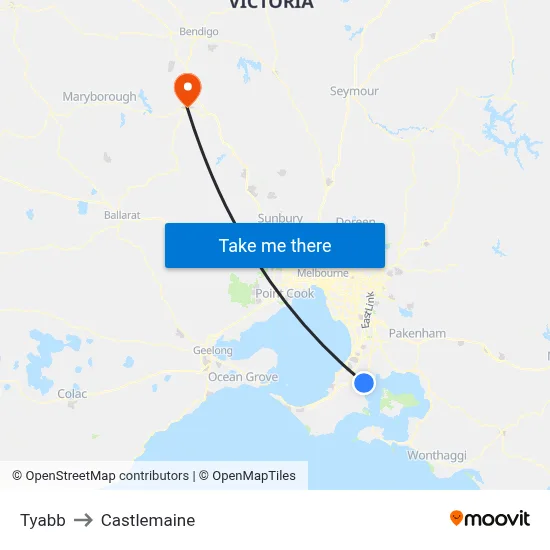 Tyabb to Castlemaine map