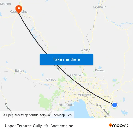 Upper Ferntree Gully to Castlemaine map