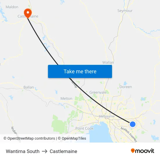 Wantirna South to Castlemaine map