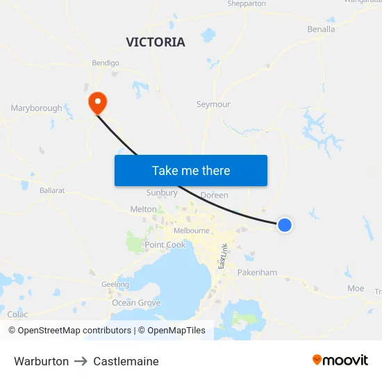 Warburton to Castlemaine map