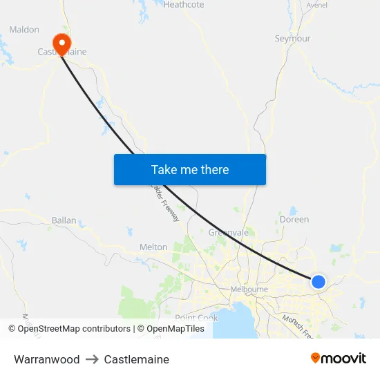 Warranwood to Castlemaine map