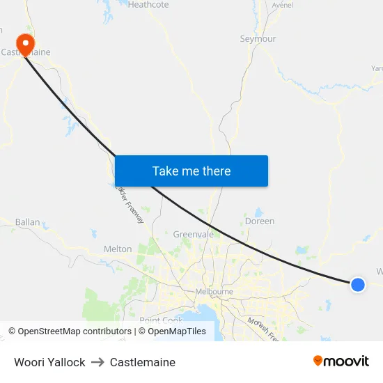 Woori Yallock to Castlemaine map